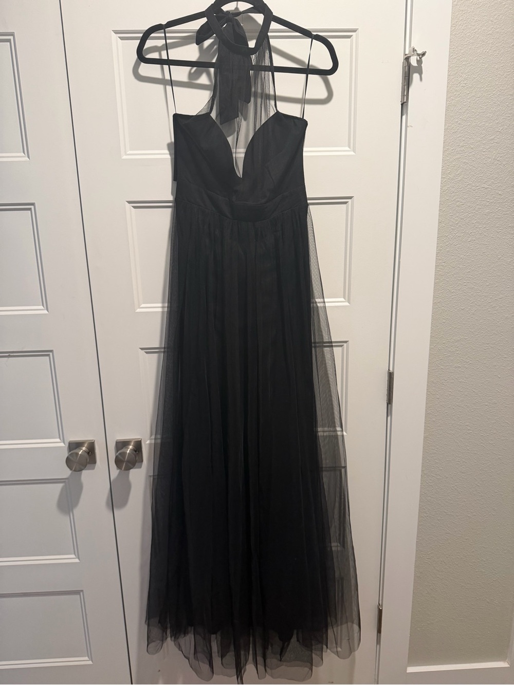 Fashion Nova Black Halter Tulle Maxi Dress
